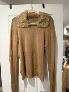 Faux Fur Collar Camel Sweater